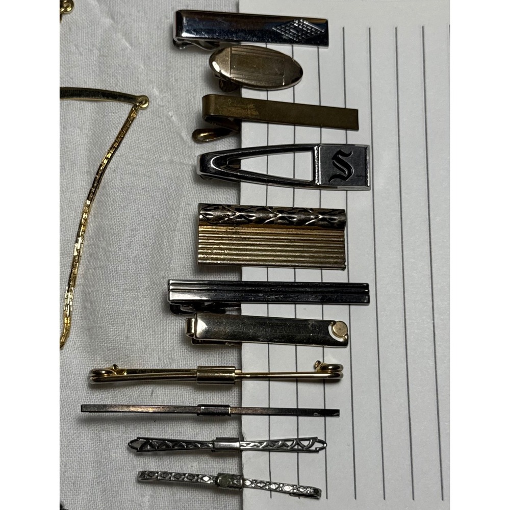 Vintage Tie Bar Clip Lot 11pc Swank Hickok Anson Silver Gold Tone Mid Century